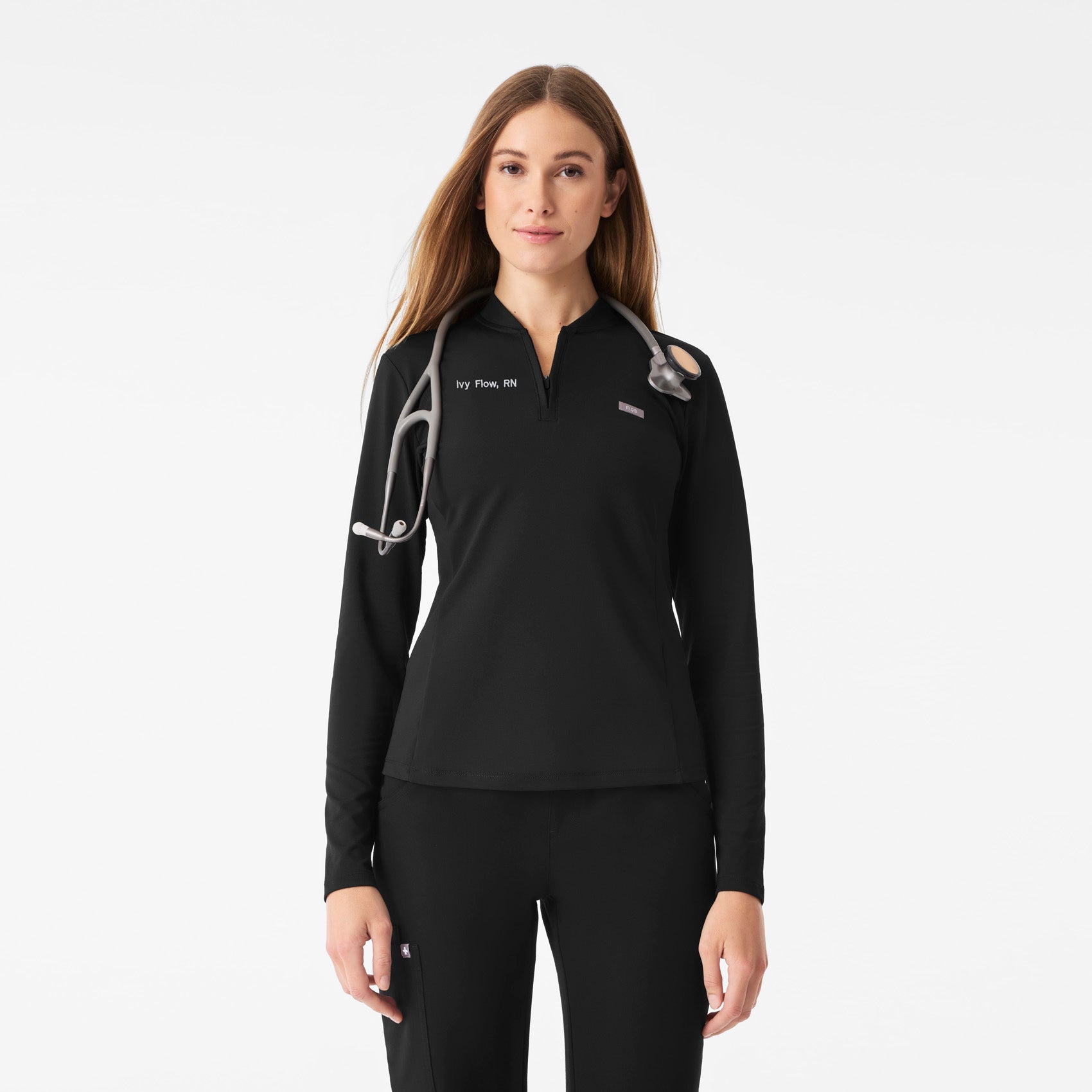 Women's Black Bree FlexKnit - Slim Long-Sleeve Scrub Top