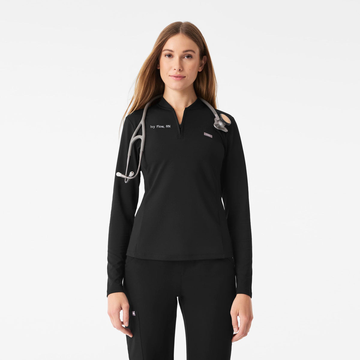 Women's Black Bree FlexKnit - Slim Long-Sleeve Scrub Top