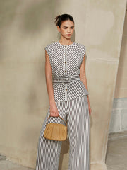 Striped Metal Round-Neck Shirt With Belt