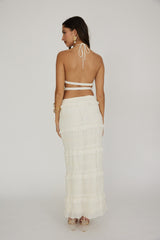 Helios Shirred Sequin Maxi Skirt Beige