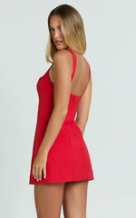 Aretha Mini Dress Corset Panel Dress in Red