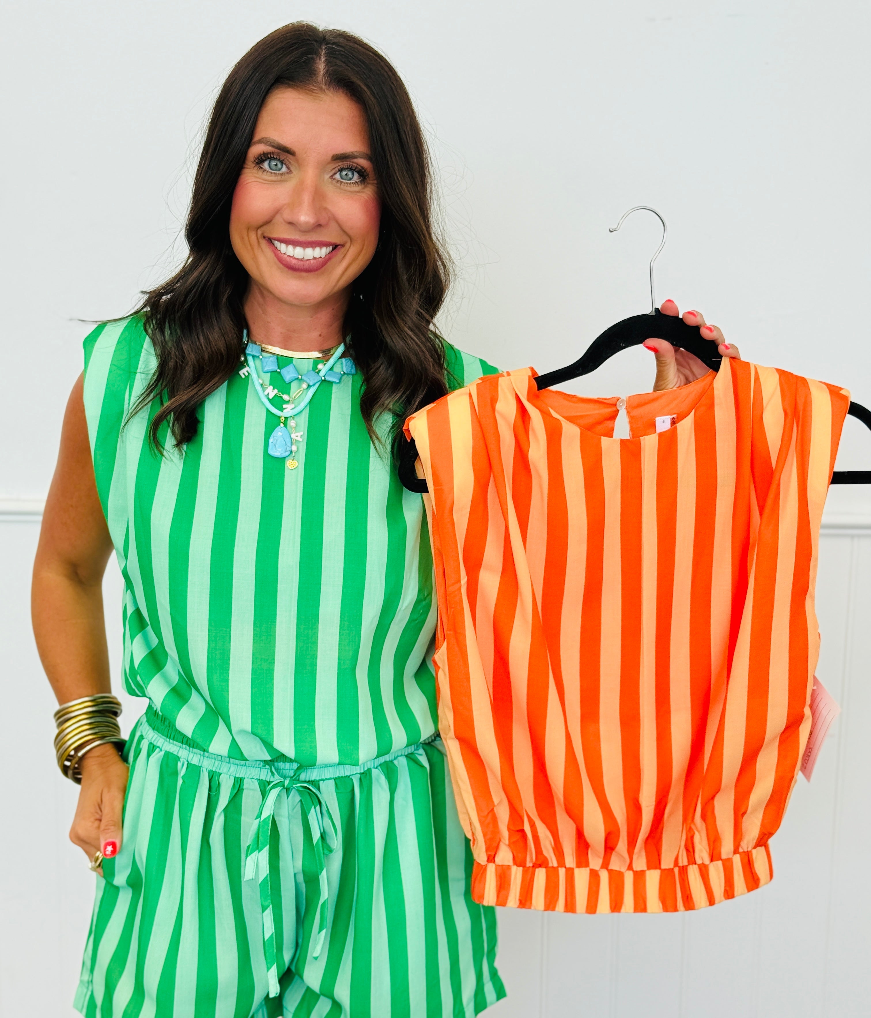 Striped Padded Shoulder Top (Reg.) - 2 Colors