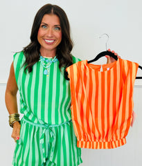 Striped Padded Shoulder Top (Reg.) - 2 Colors